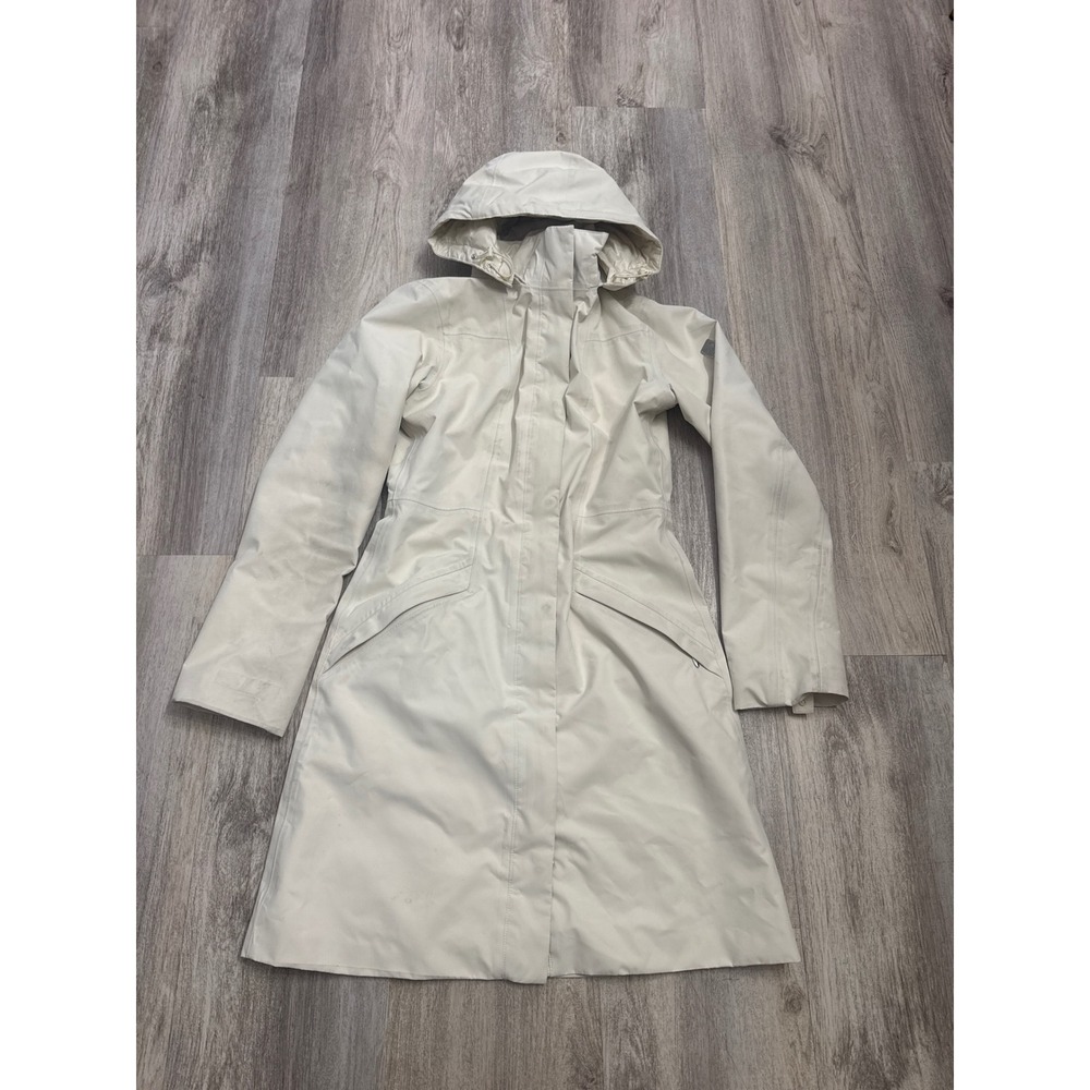 The North Face Womens HyVent Rain Parka Jacket Cream Off-White Size Small